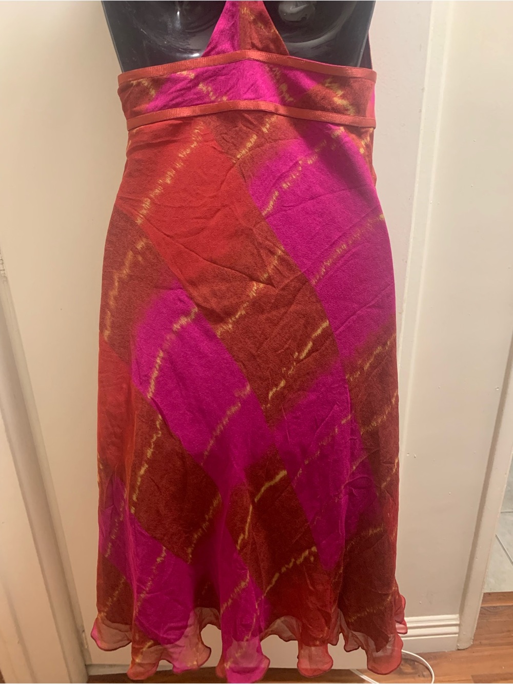 Vintage Diane Von Furstenberg 100% Silk Fuchsia and Rust Slip Dress Size 10 - Picture 5 of 9